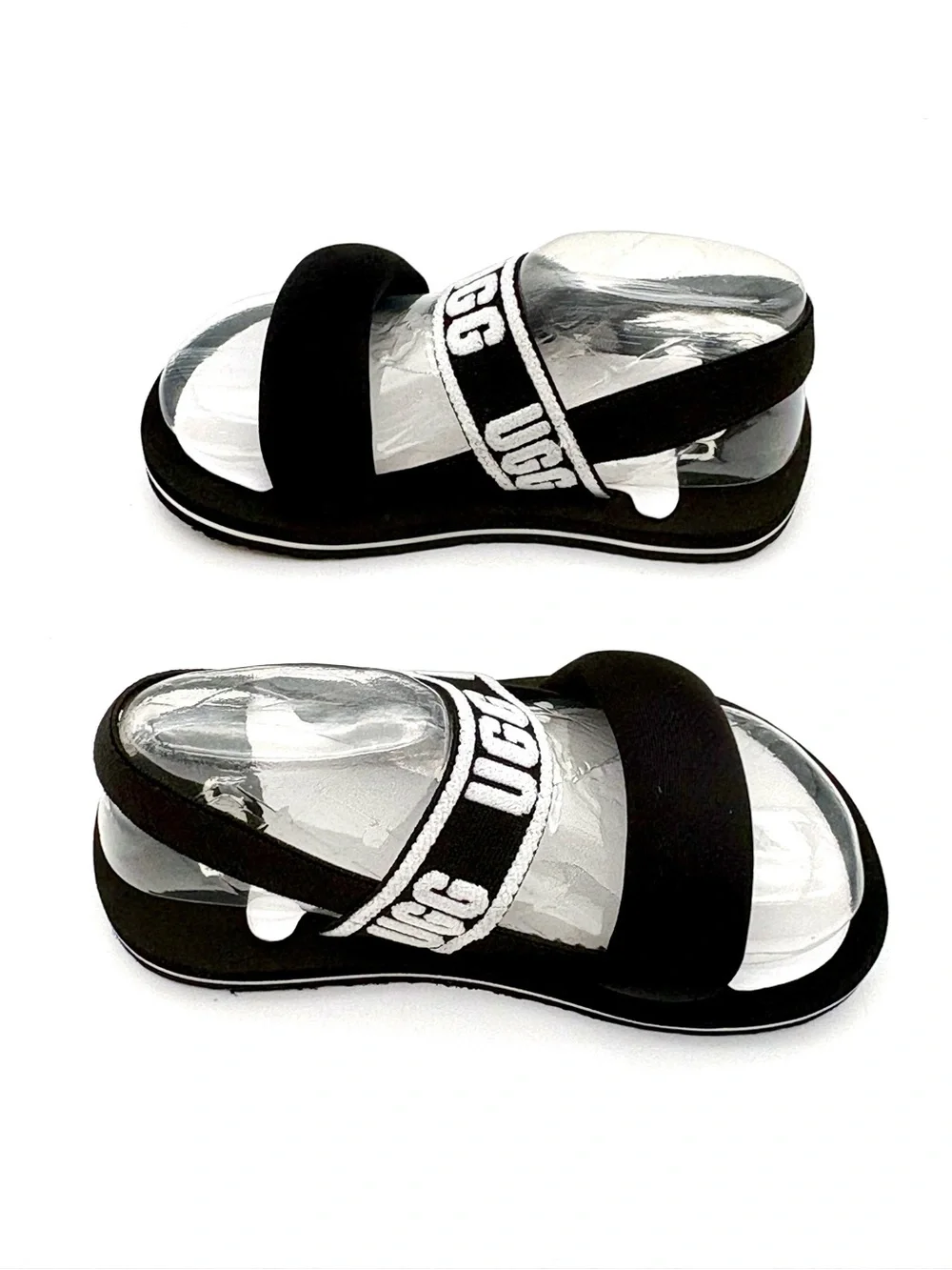 NIB UGG Kids ZUMA Sling Sandals Black & White Logo Elastic Back Strap Size 9